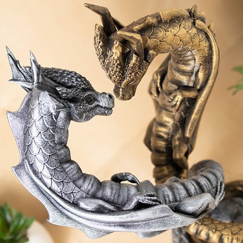 Dekoracija doma, figure, zaljubljena zmaja, srebrn in zlat