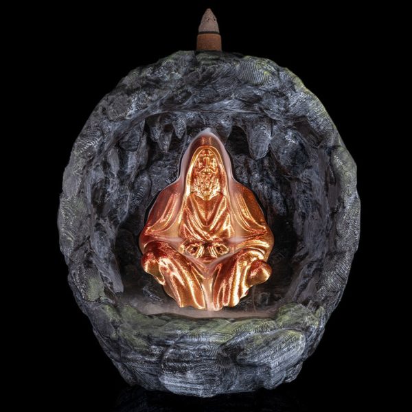 Dimna fontana za dišeče stožce - modrec, ki meditira - ročno barvana