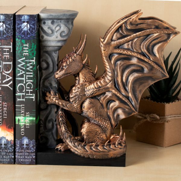 Držalo za knjige - bookend - zmaj - ročno barvan - azteško zlata