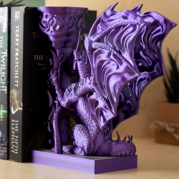 Držalo za knjige - bookend - zmaj - silk vijolična, črna
