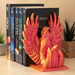 Držalo za knjige - bookend - feniks - silk zlata, rdeča