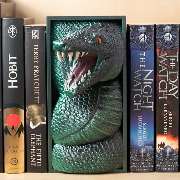 Držalo za knjige, book nook, kača, silk zelena-črna